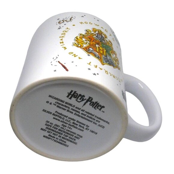 Harry Potter Hogwarts Crest Ceramic Coffee Tea Mug Silver Buffalo White & Gold - Picture 3 of 7
